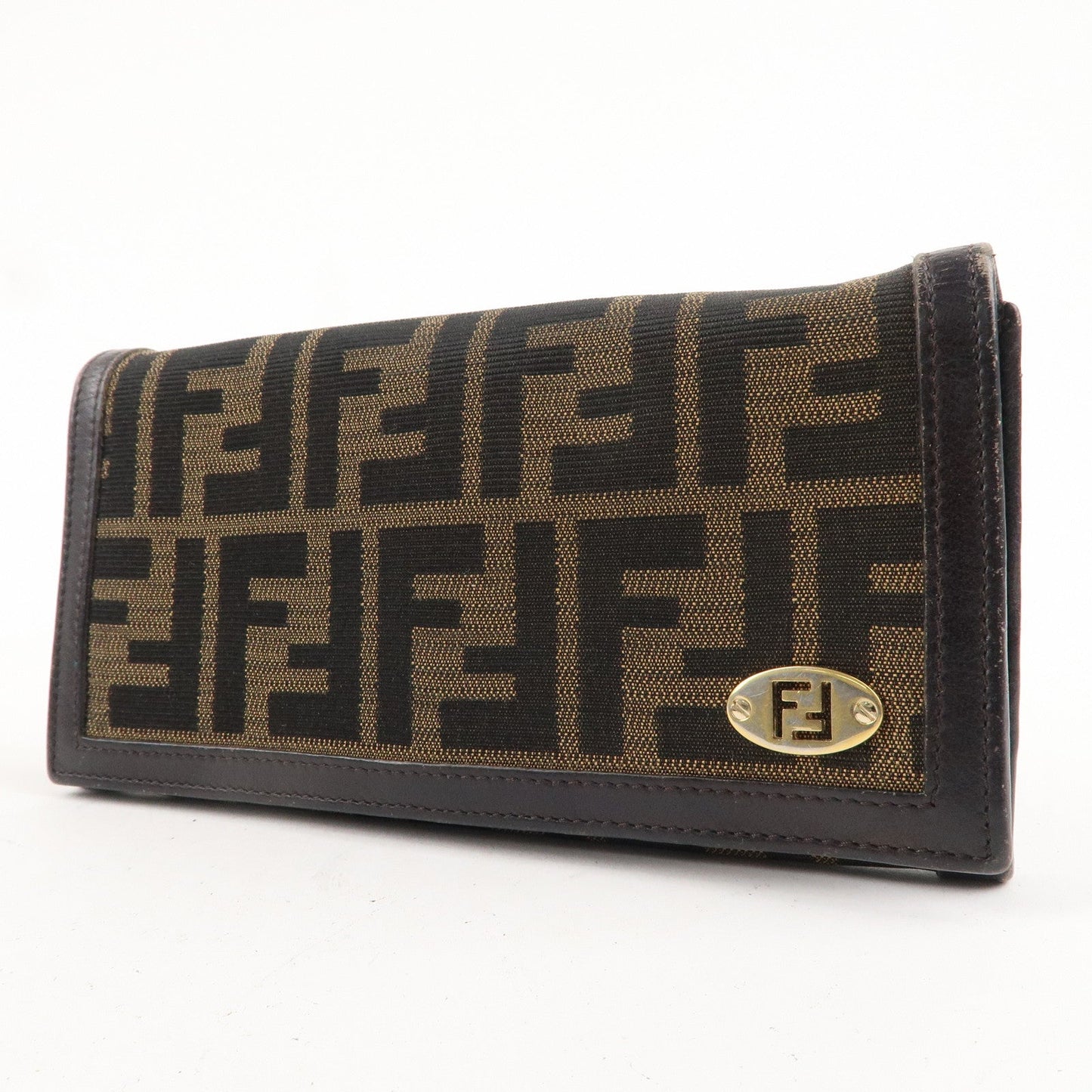 FENDI Zucca Set of 2 Canvas Leather Bi-fold Wallet Brown Black