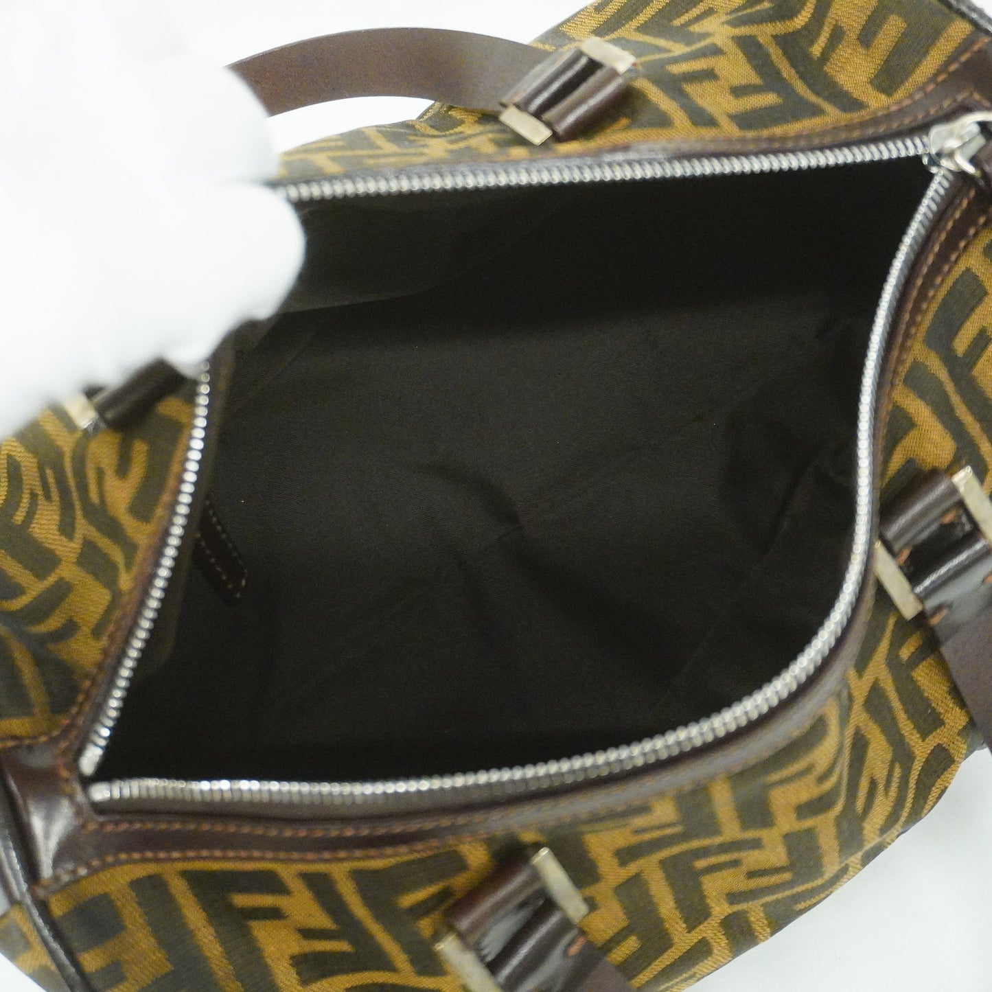 FENDIAuth Zucca Boston Bag Women's Nylon Canvas Black,Brown