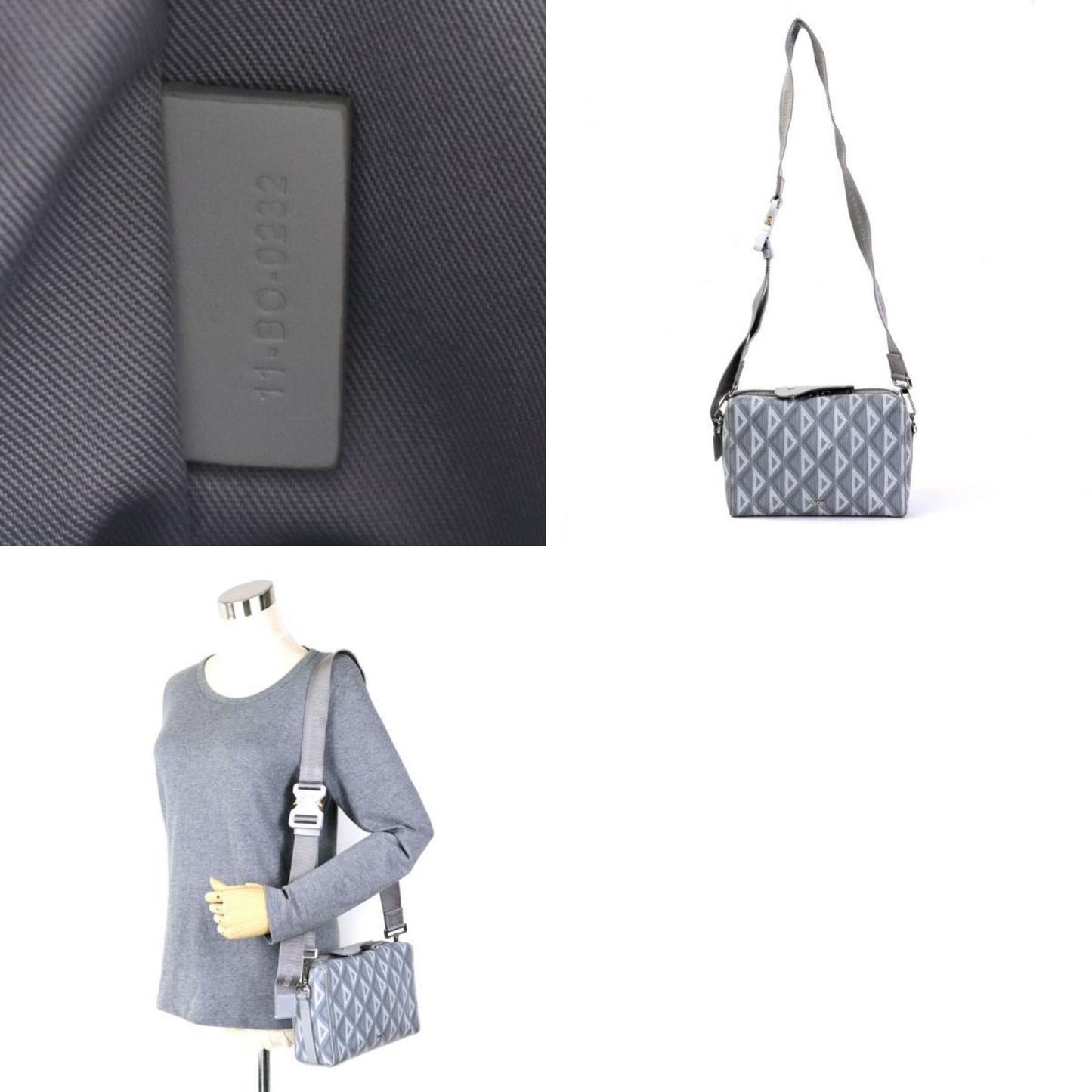 CHRISTIAN DIOR diagonal shoulder bag LINGOT22 Rango 22/CD diamond canvas gray men's