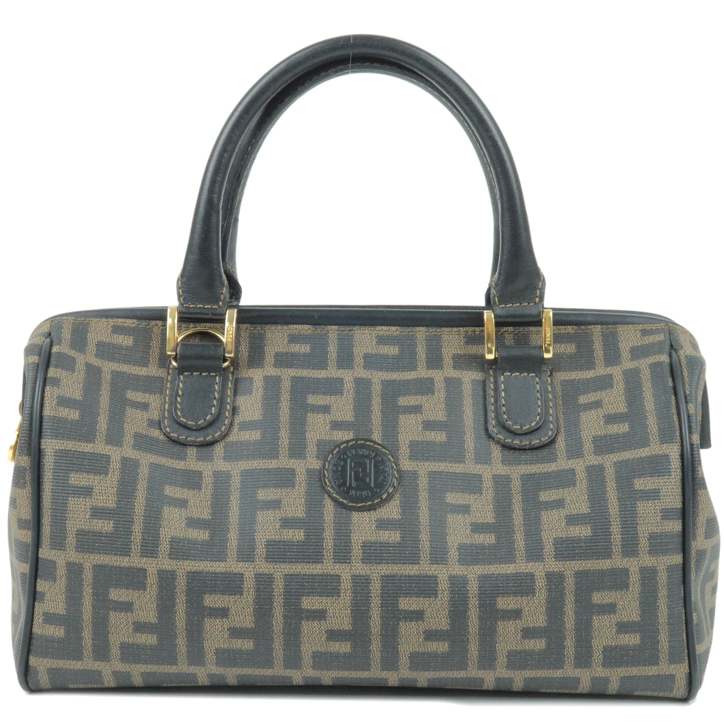 FENDI Zucca PVC Leather Boston Bag Khaki Black 433044980049