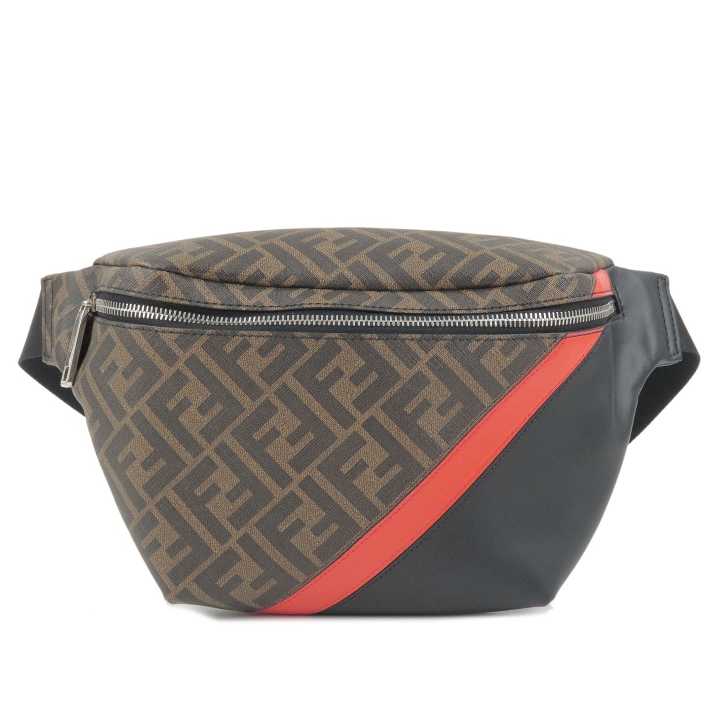 FENDI Zucca PVC Leather Waist Bag Body Bag Khaki Red 7VA434