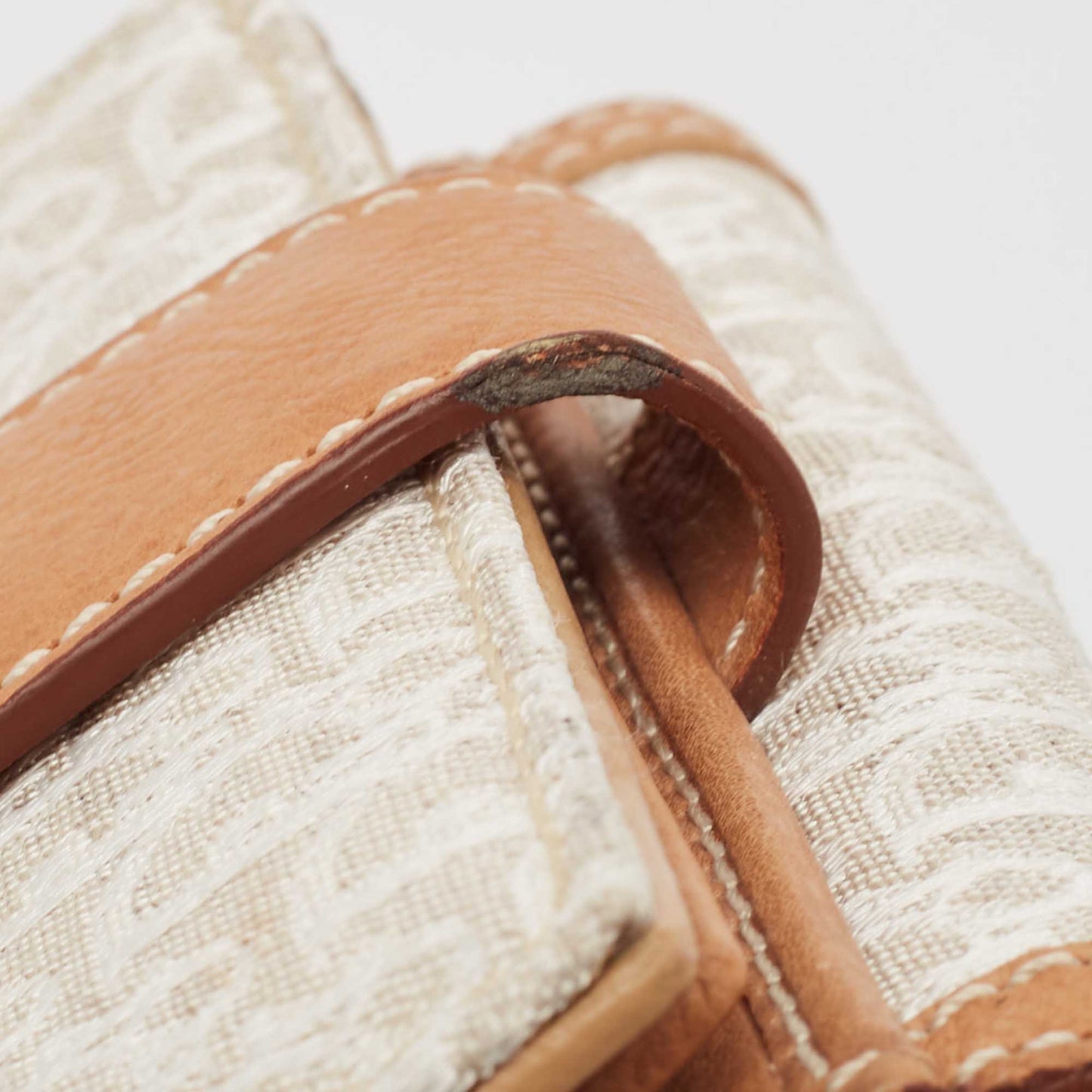 Dior White/brown Oblique Canvas And Leather Street Chic Compact Wallet