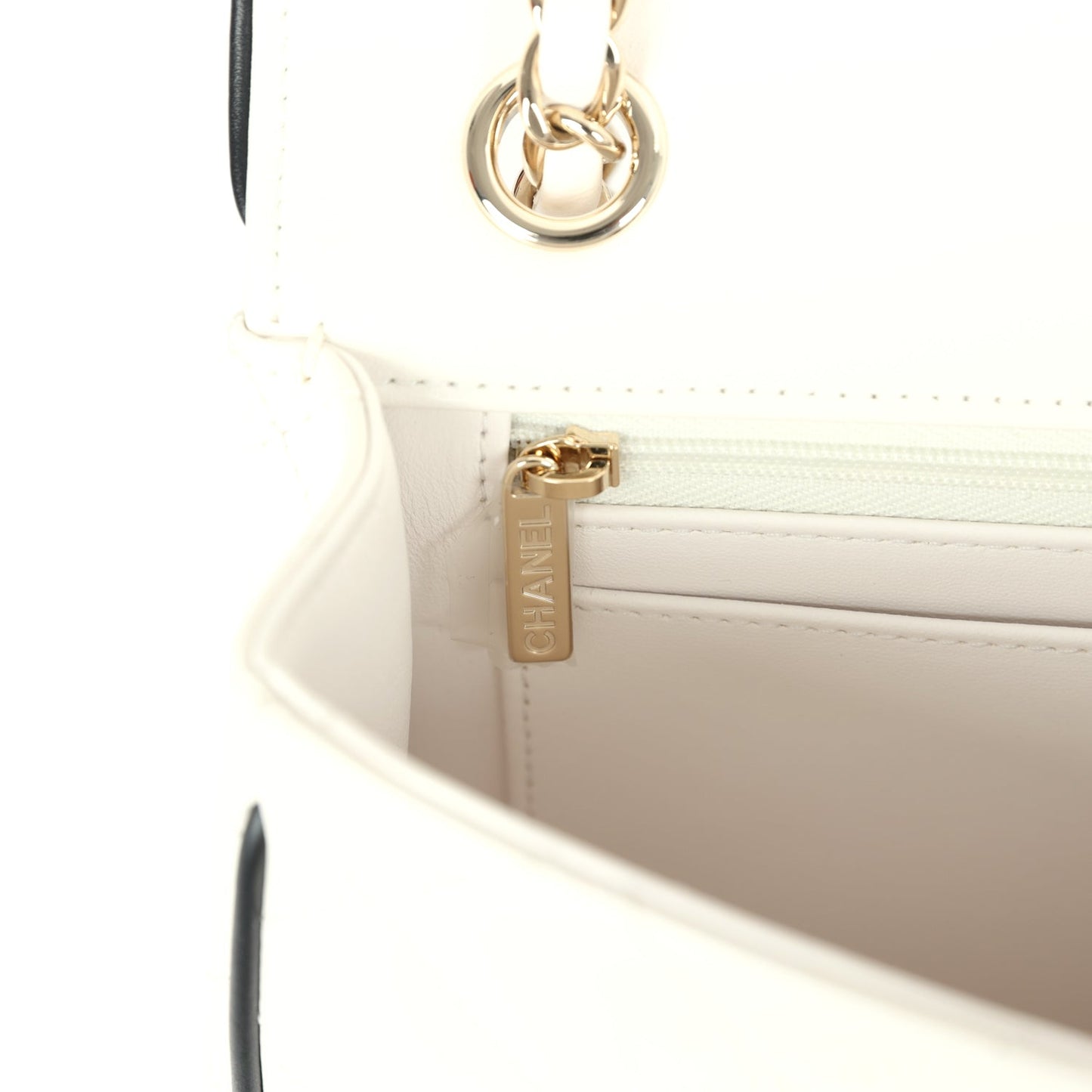 Chanel Small Graphic Frame Flap Bag White and Black Lambskin Light Gold Hardware
