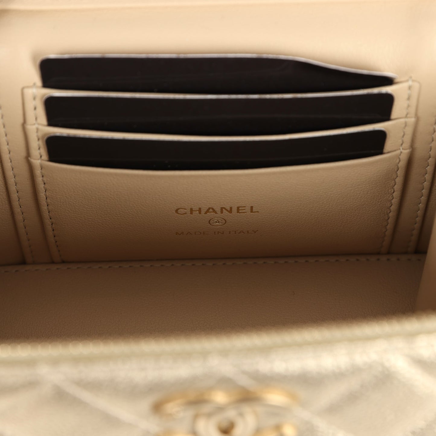 Chanel Small Classic Vanity Case Light Gold Metallic Caviar Brushed Light Gold Hardware