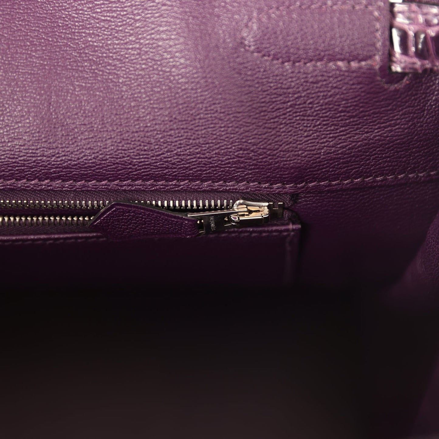 Pre-owned Hermes Birkin 35 Amethyst Shiny Porosus Crocodile Palladium Hardware