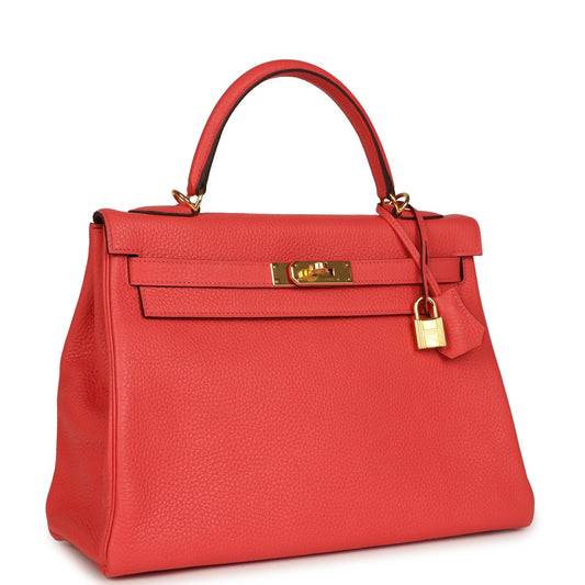 Hermes Kelly Retourne 32 Rose Jaipur Clemence Gold Hardware