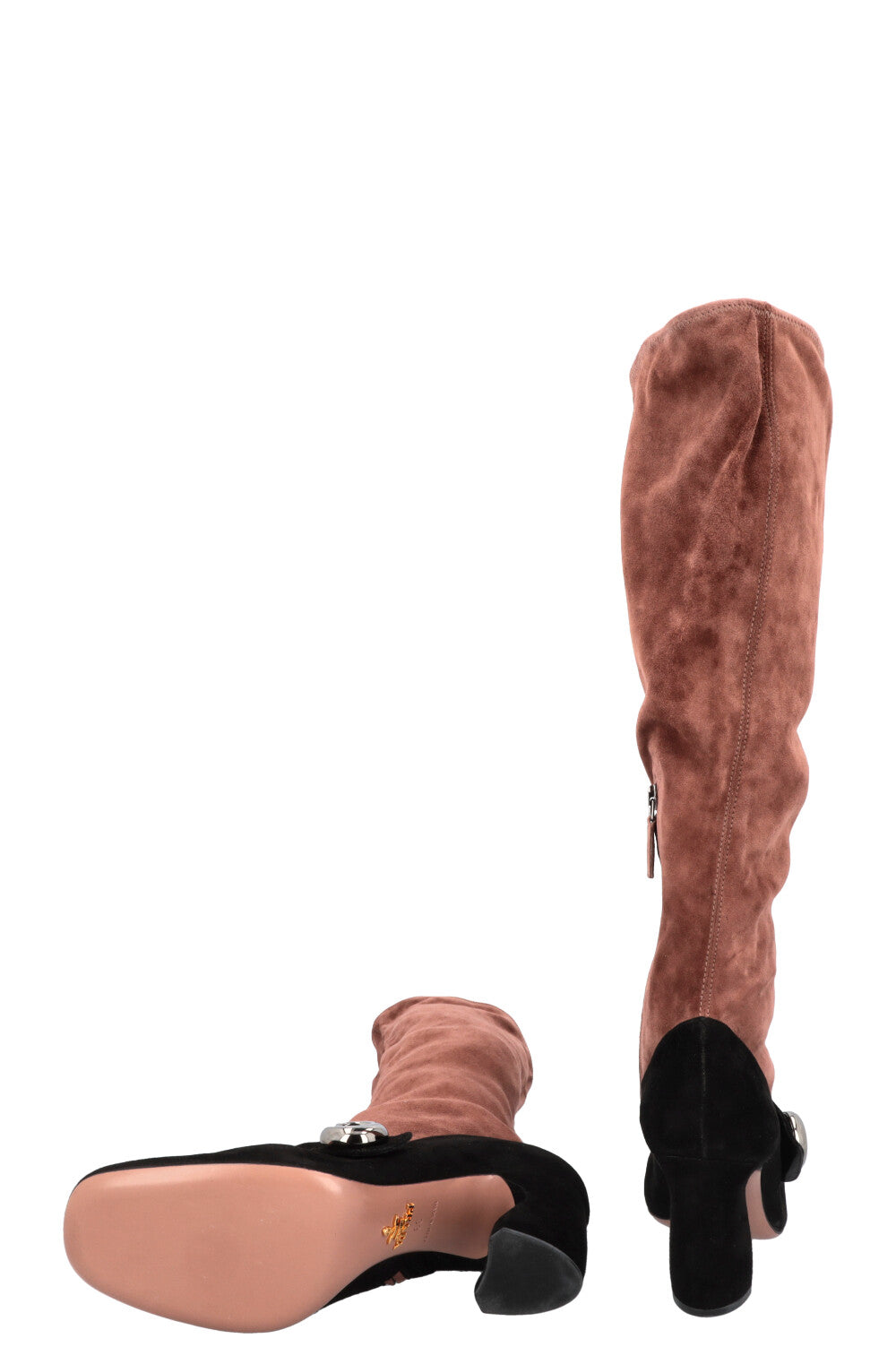 PRADA Buckled Boots Suede Brown Black