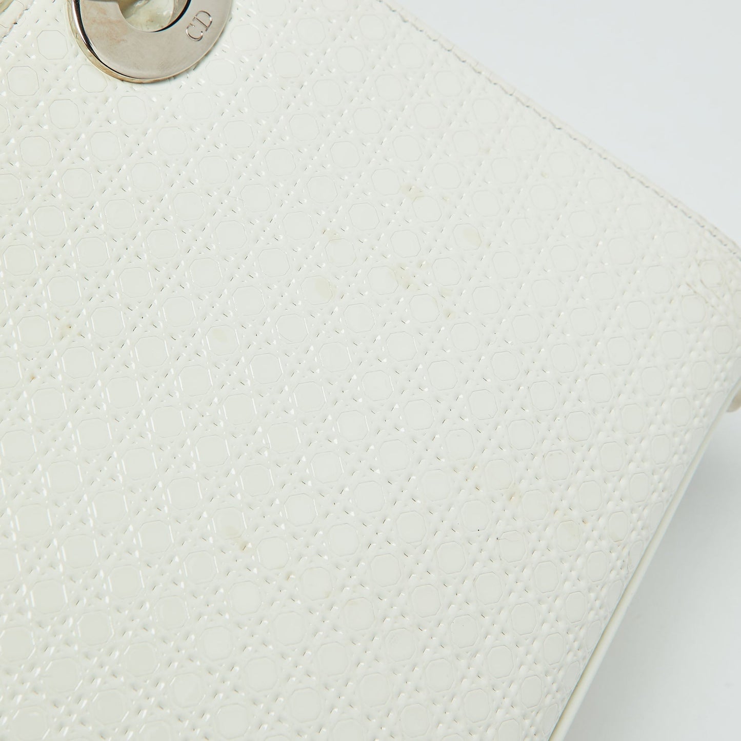 Dior White Microcannage Patent Leather Mini Lady Dior Tote