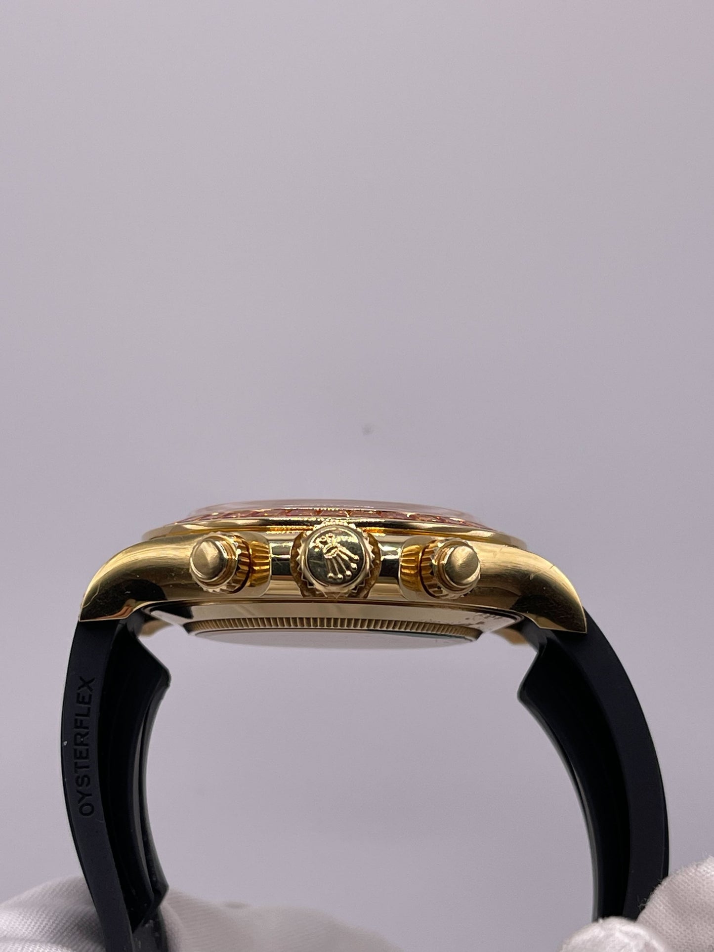 Rolex Daytona 116588SACO Yellow Gold Orange Sapphire Bezel Black Diamond Dial