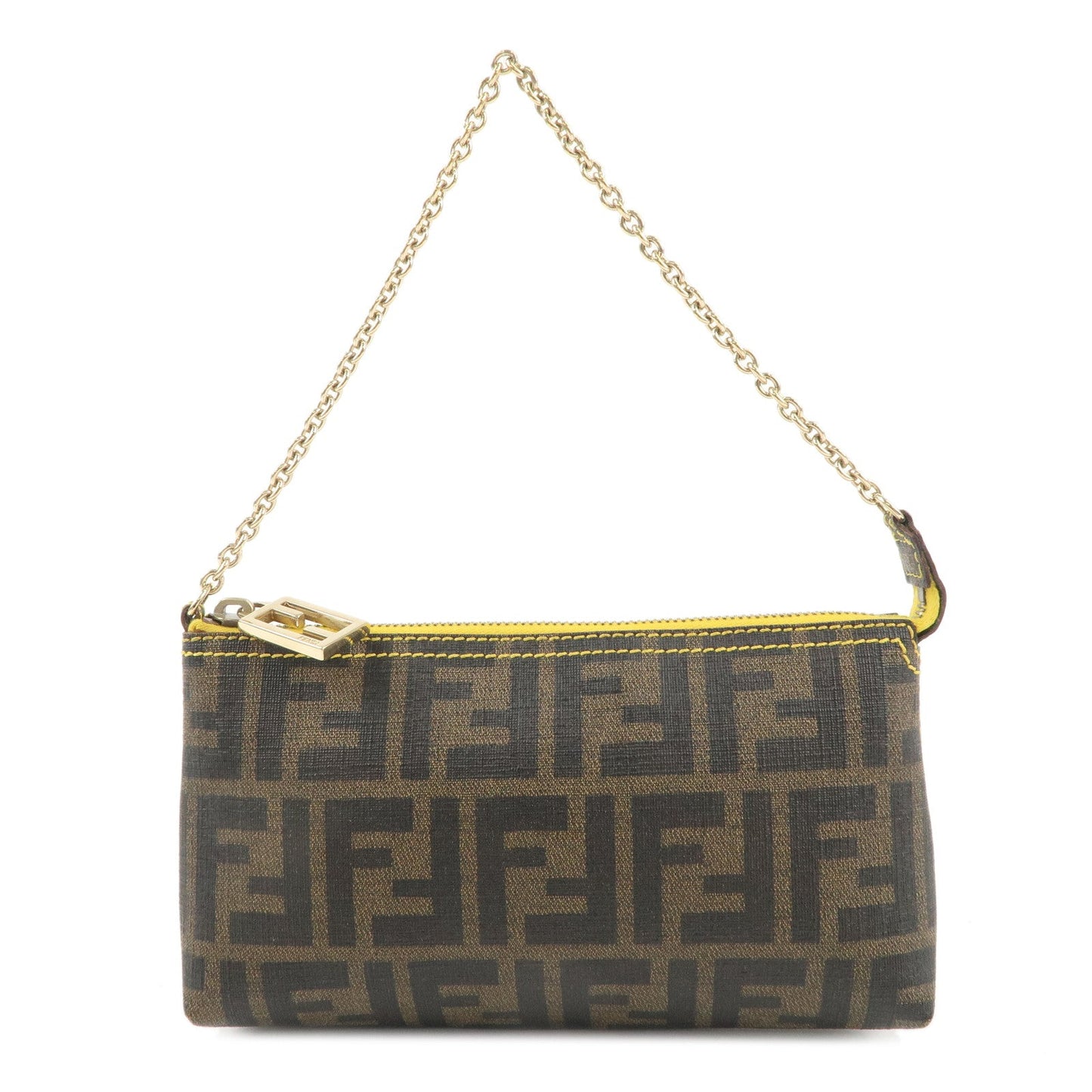 FENDI Zucca PVC Accessory Chain Pouch Brown Black Yellow 8BR592