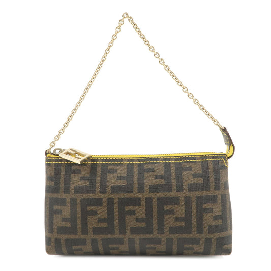 FENDI Zucca PVC Accessory Chain Pouch Brown Black Yellow 8BR592