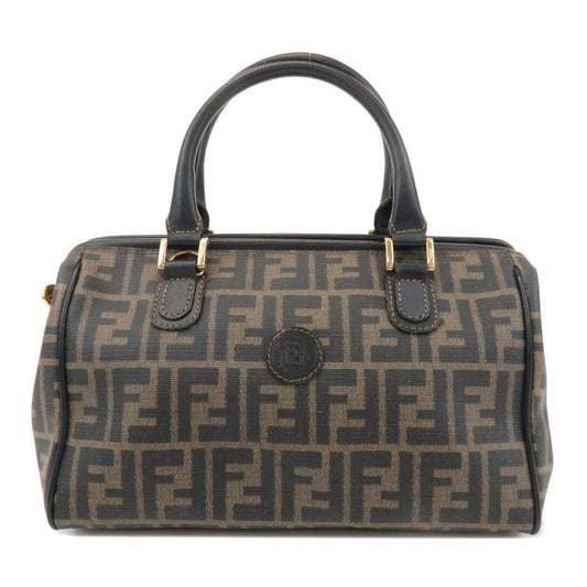 FENDI Zucca PVC Leather Small Boston Bag Hand Bag Khaki Black 4498