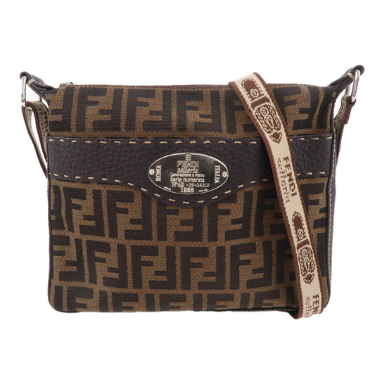 FENDI Zucca Selleria Canvas Leather Shoulder Bag Brown 8BT092
