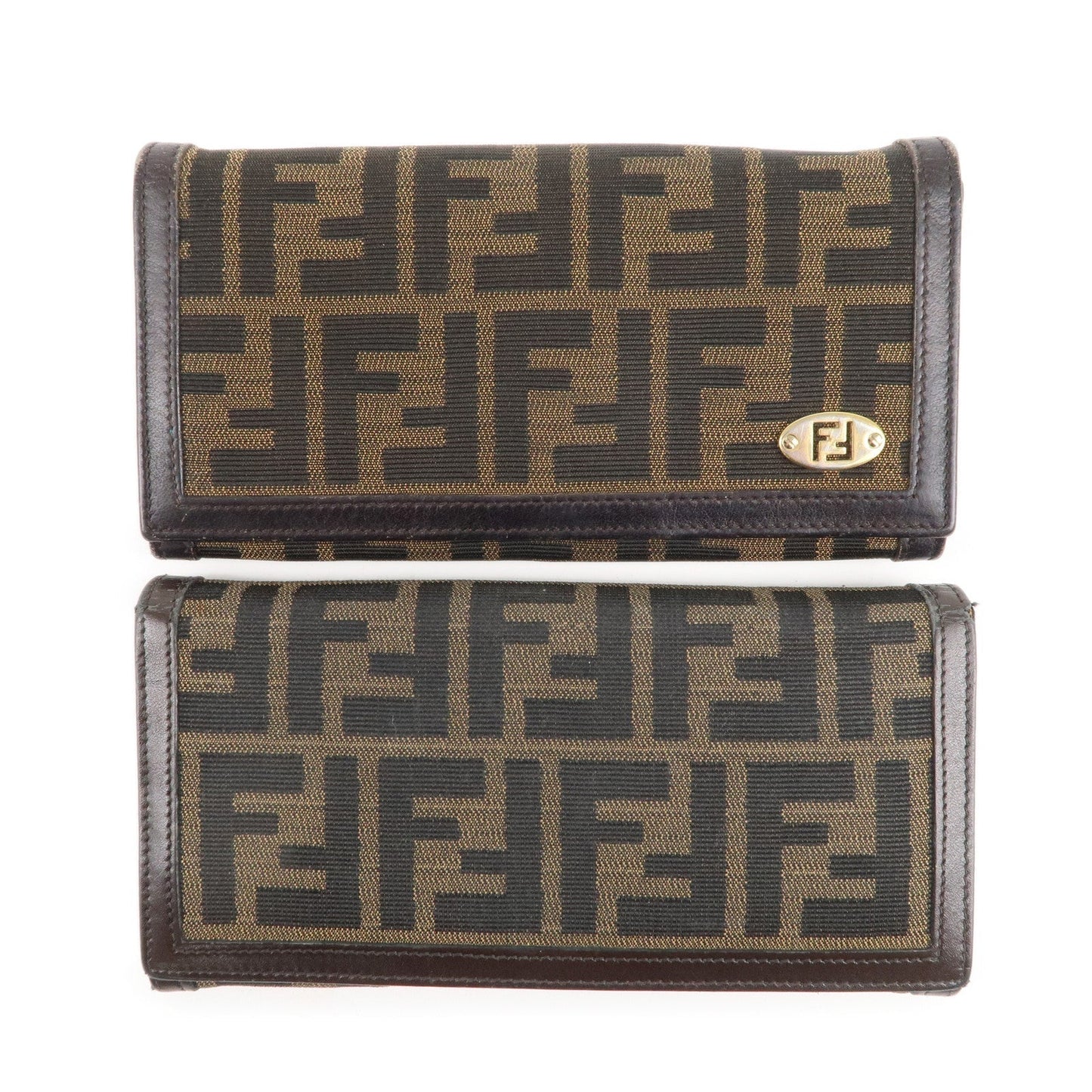 FENDI Zucca Set of 2 Canvas Leather Bi-fold Wallet Brown Black