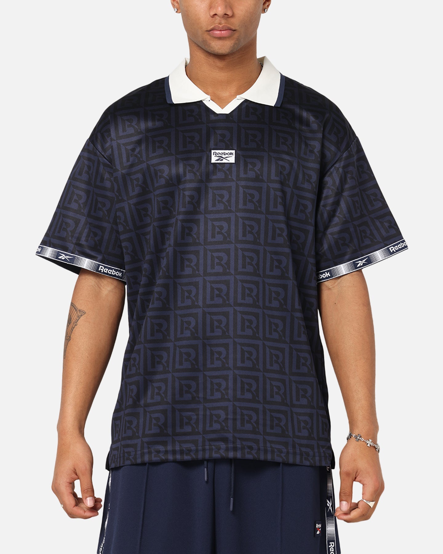 Reebok Monogram Football Polo T-Shirt Navy