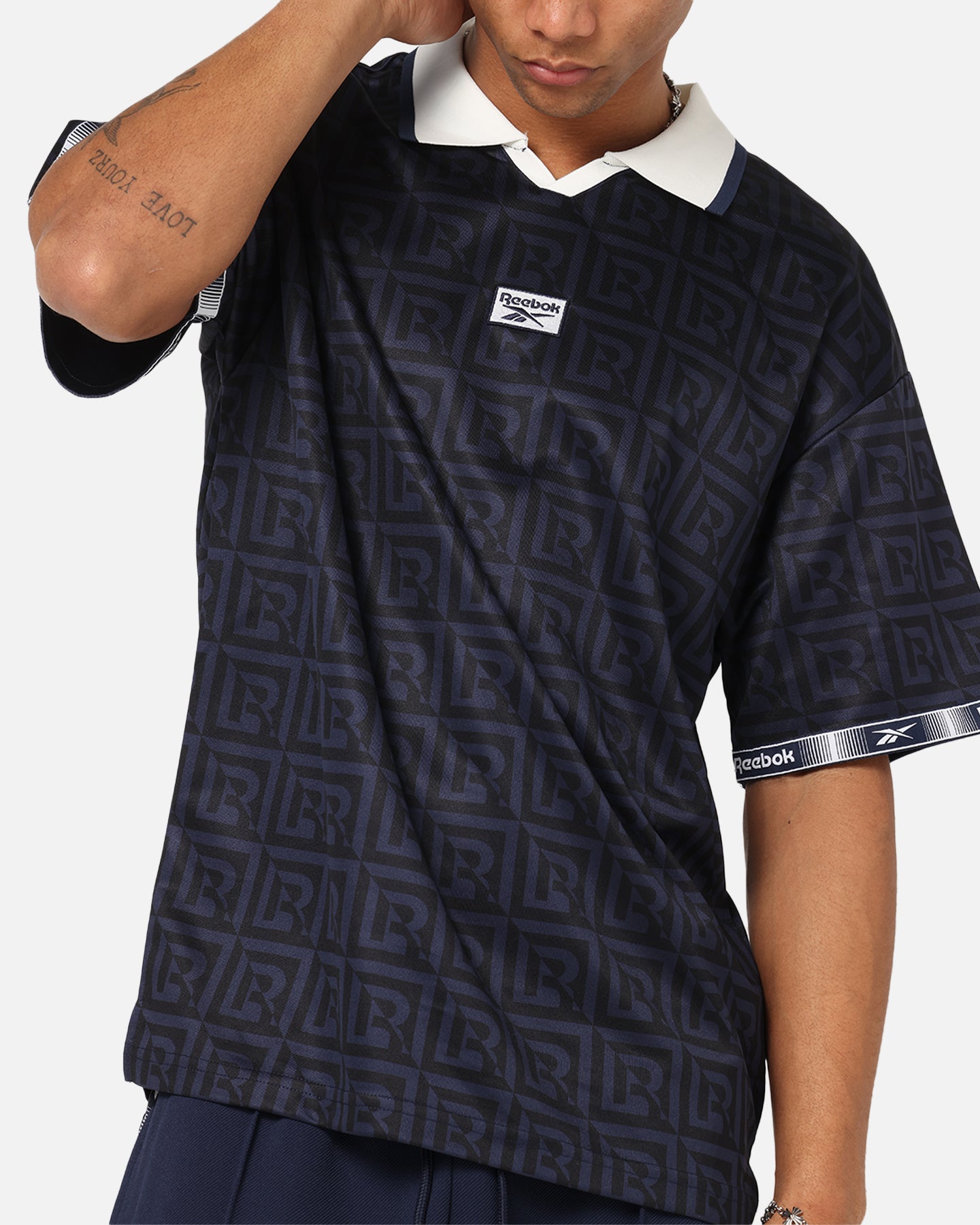 Reebok Monogram Football Polo T-Shirt Navy