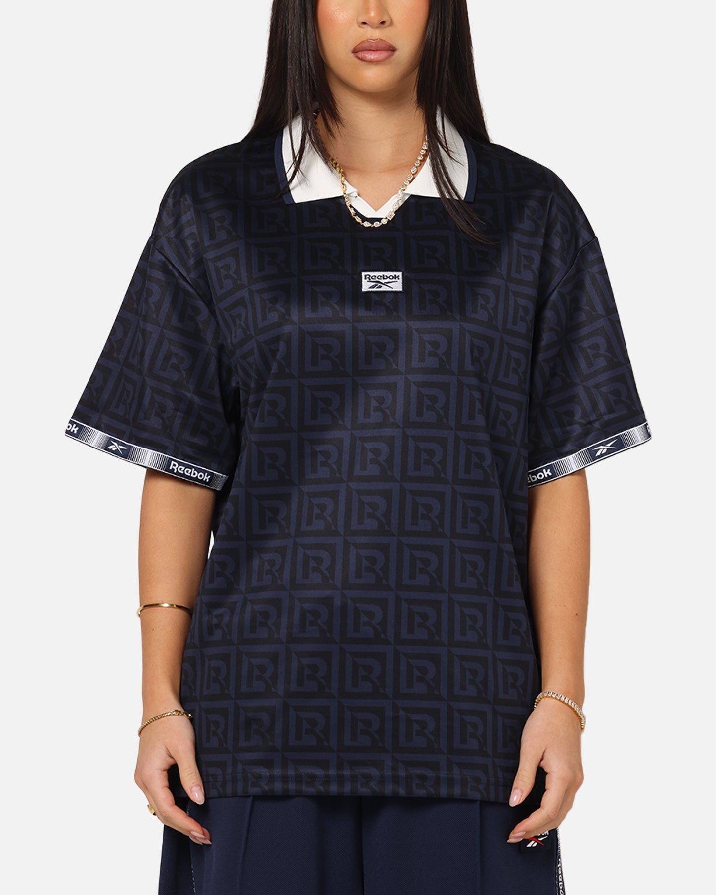 Reebok Monogram Football Polo T-Shirt Navy