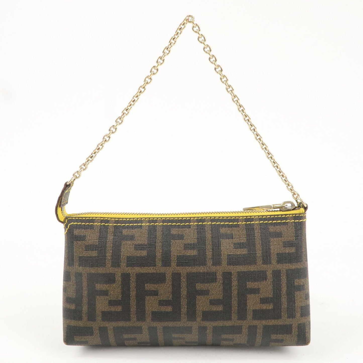 FENDI Zucca PVC Accessory Chain Pouch Brown Black Yellow 8BR592