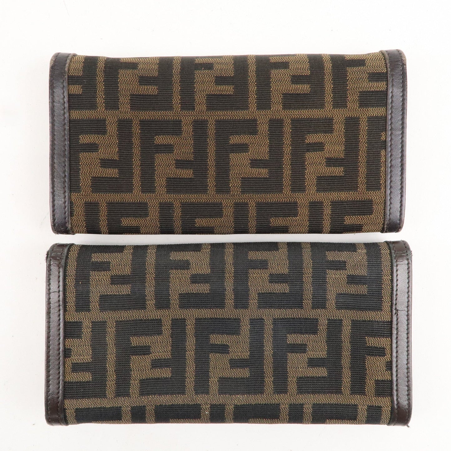 FENDI Zucca Set of 2 Canvas Leather Bi-fold Wallet Brown Black