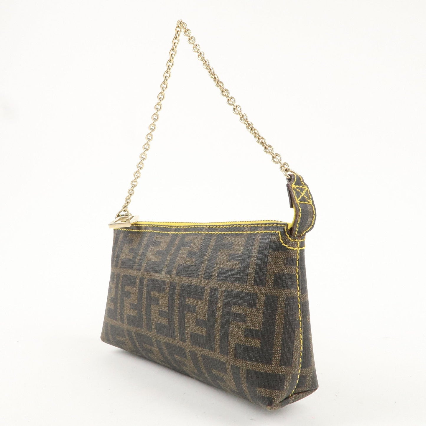 FENDI Zucca PVC Accessory Chain Pouch Brown Black Yellow 8BR592