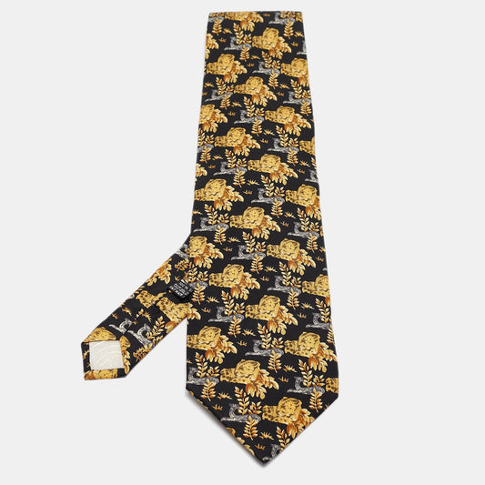 Christian Dior Monsieur Black/yellow Printed Silk Traditional Tie