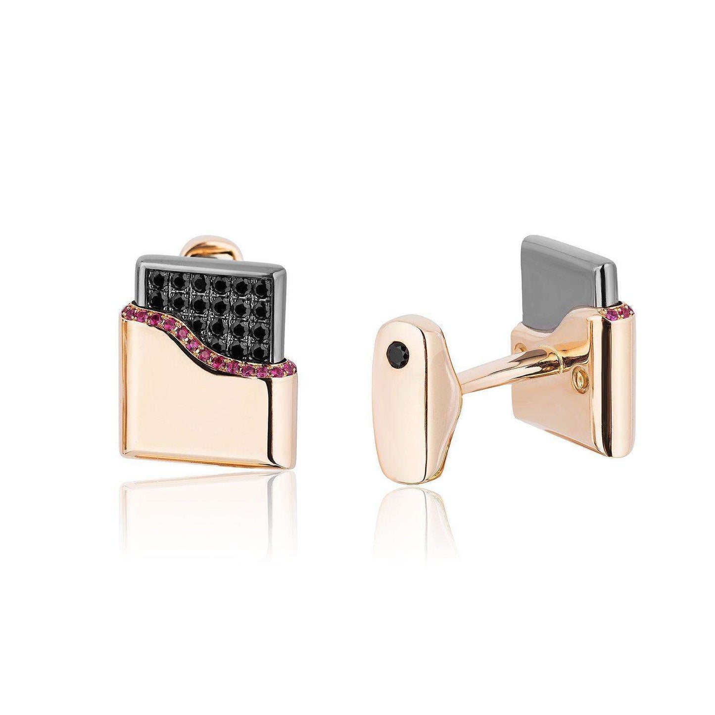18k Rose Gold Black Diamond and Ruby Cufflinks