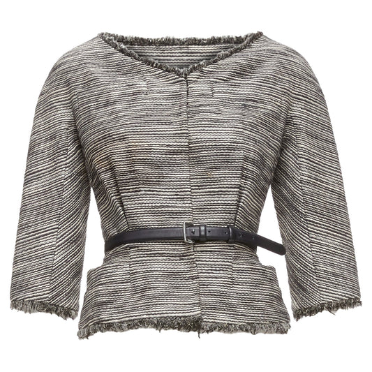 Christian Dior Applique Cotton Leather Belt Cropped Bar Jacket