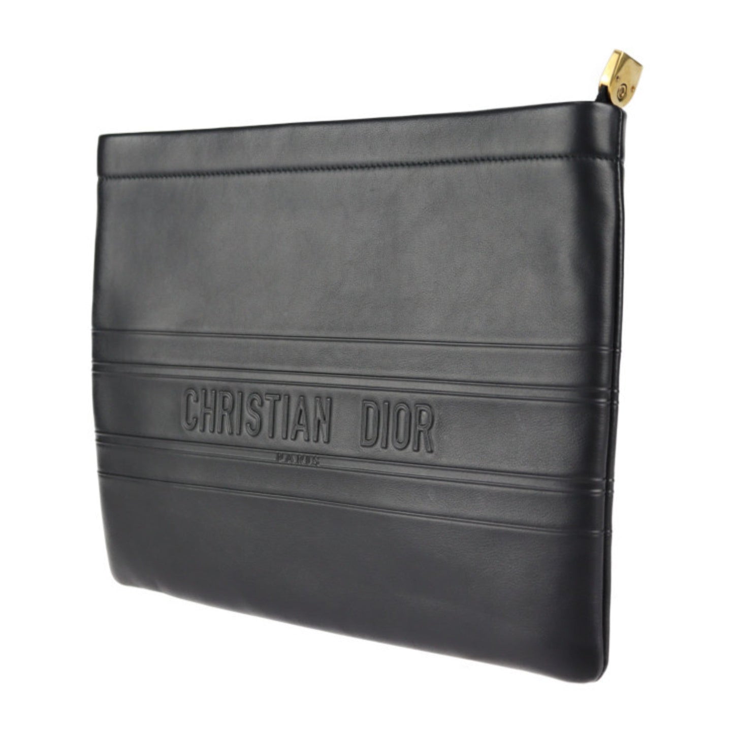 CHRISTIAN DIOR clutch bag 19S5543CGSB leather black gold metal fittings