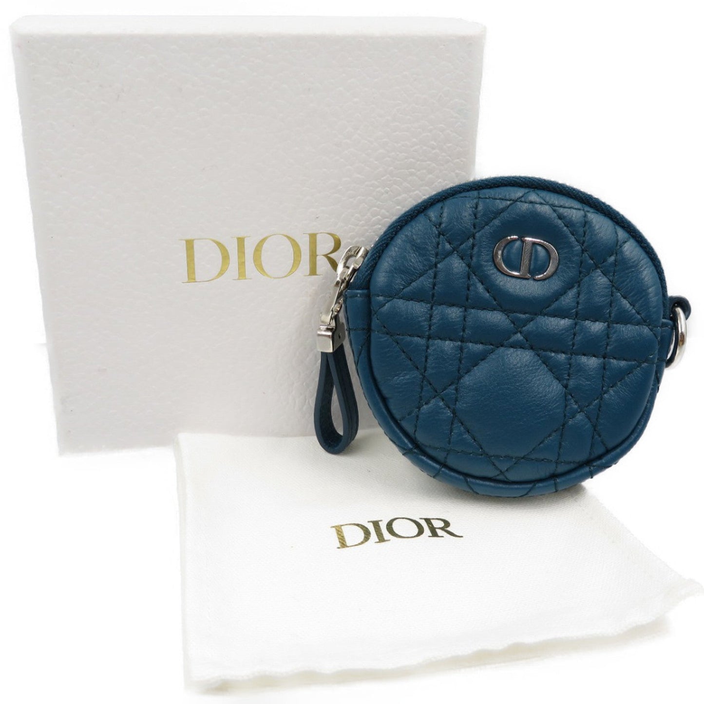 CHRISTIAN DIOR Cannage Leather Blue Coin Case