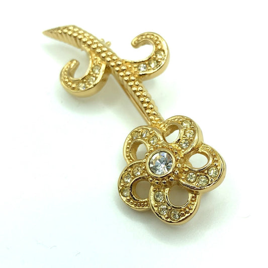 CHRISTIAN DIOR brooch rhinestone gold accessories ladies