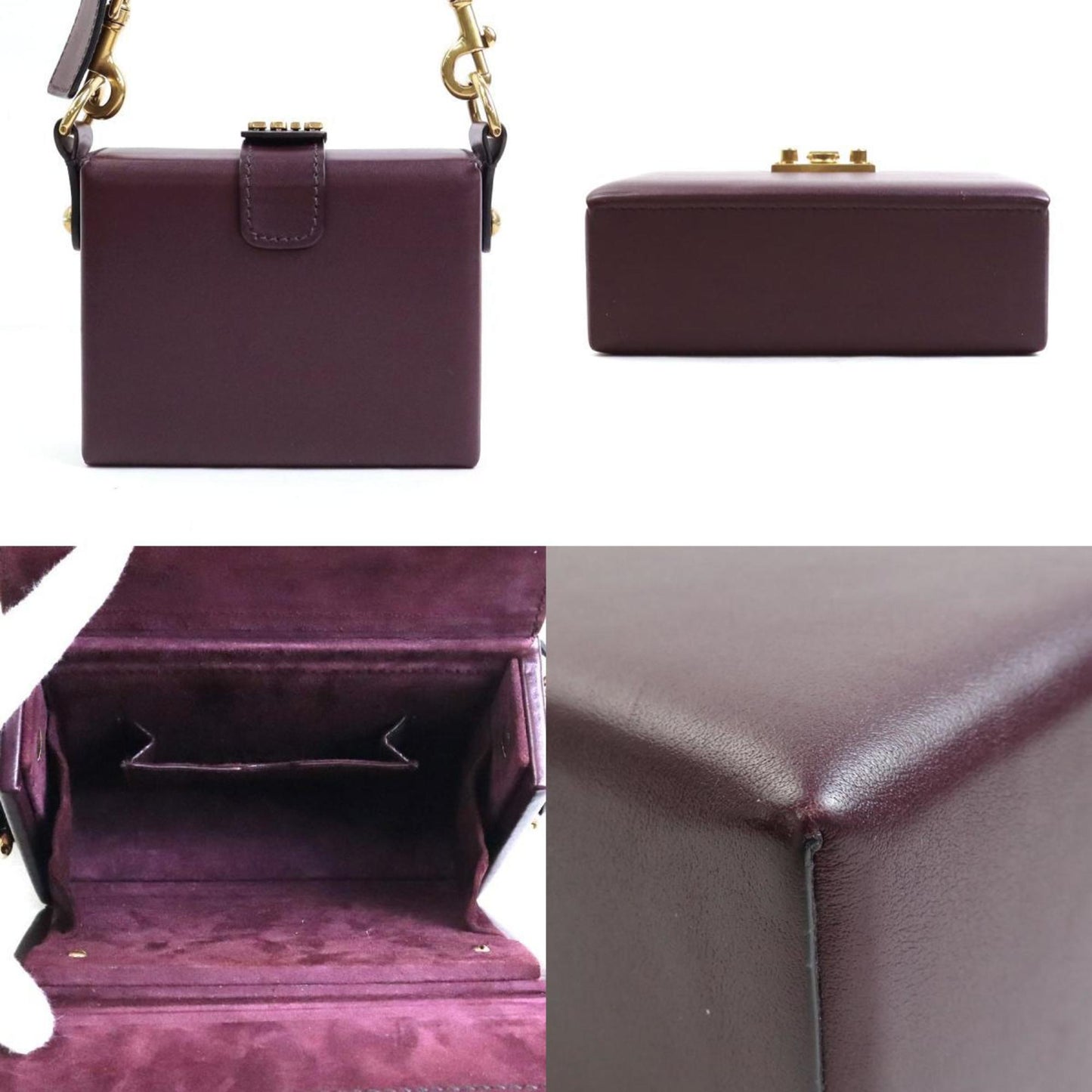 CHRISTIAN DIOR Crossbody Shoulder Bag Small Box Leather Bordeaux Women's 99566g