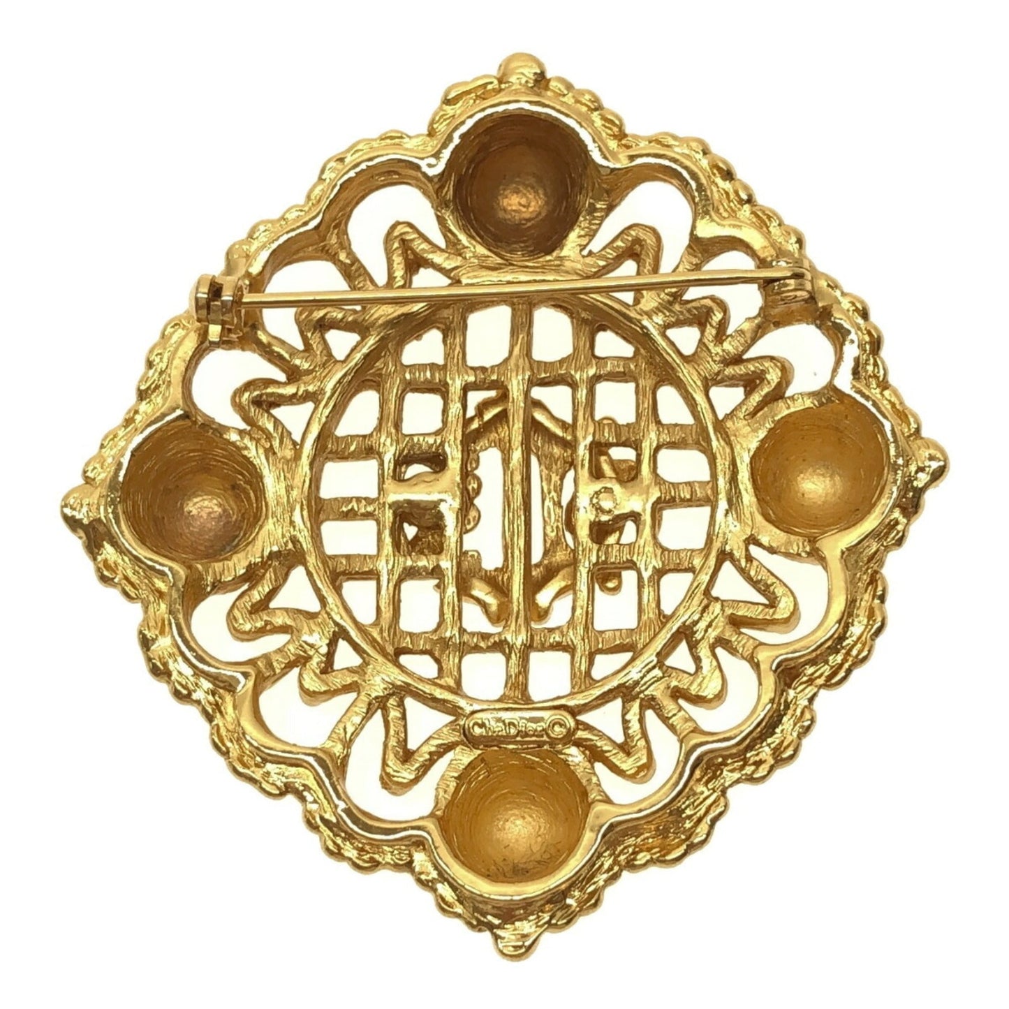 CHRISTIAN DIOR Crest Logo Brooch Gold Large Women's Accessories