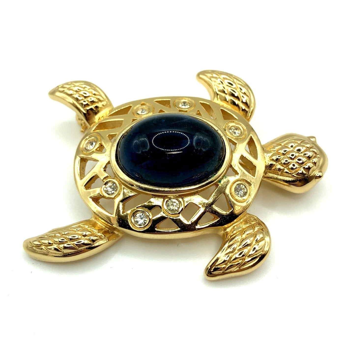 CHRISTIAN DIOR Brooch Turtle Motif Rhinestone Gold Accessories Women's