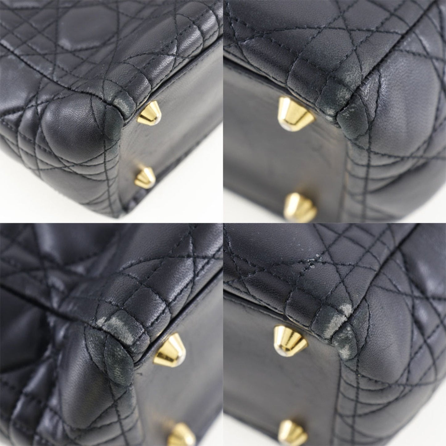 CHRISTIAN DIOR Dior Christian Lady Large Handbag Canage 2WAY Shoulder Calf Black/Gold Hardware Ladies