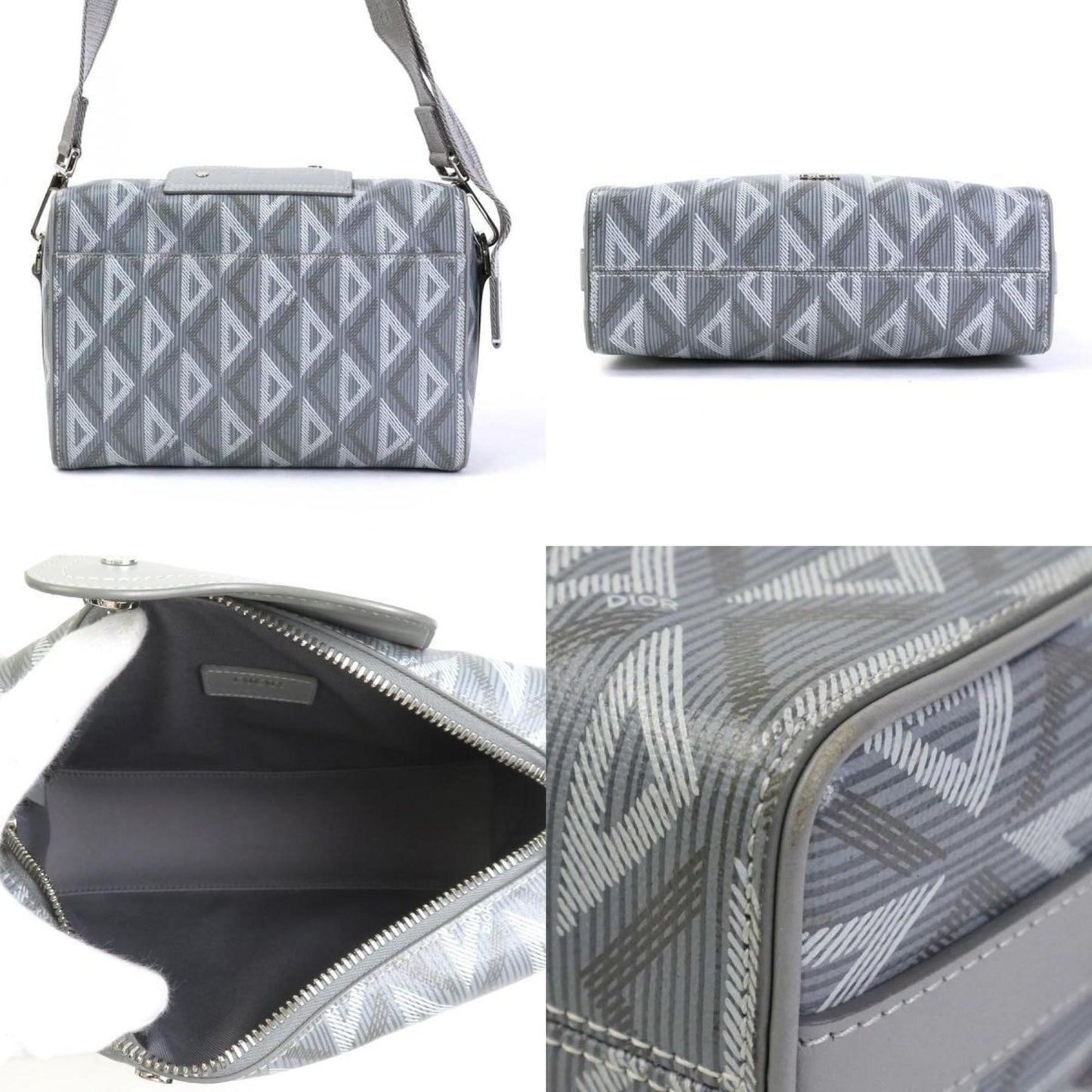CHRISTIAN DIOR diagonal shoulder bag LINGOT22 Rango 22/CD diamond canvas gray men's