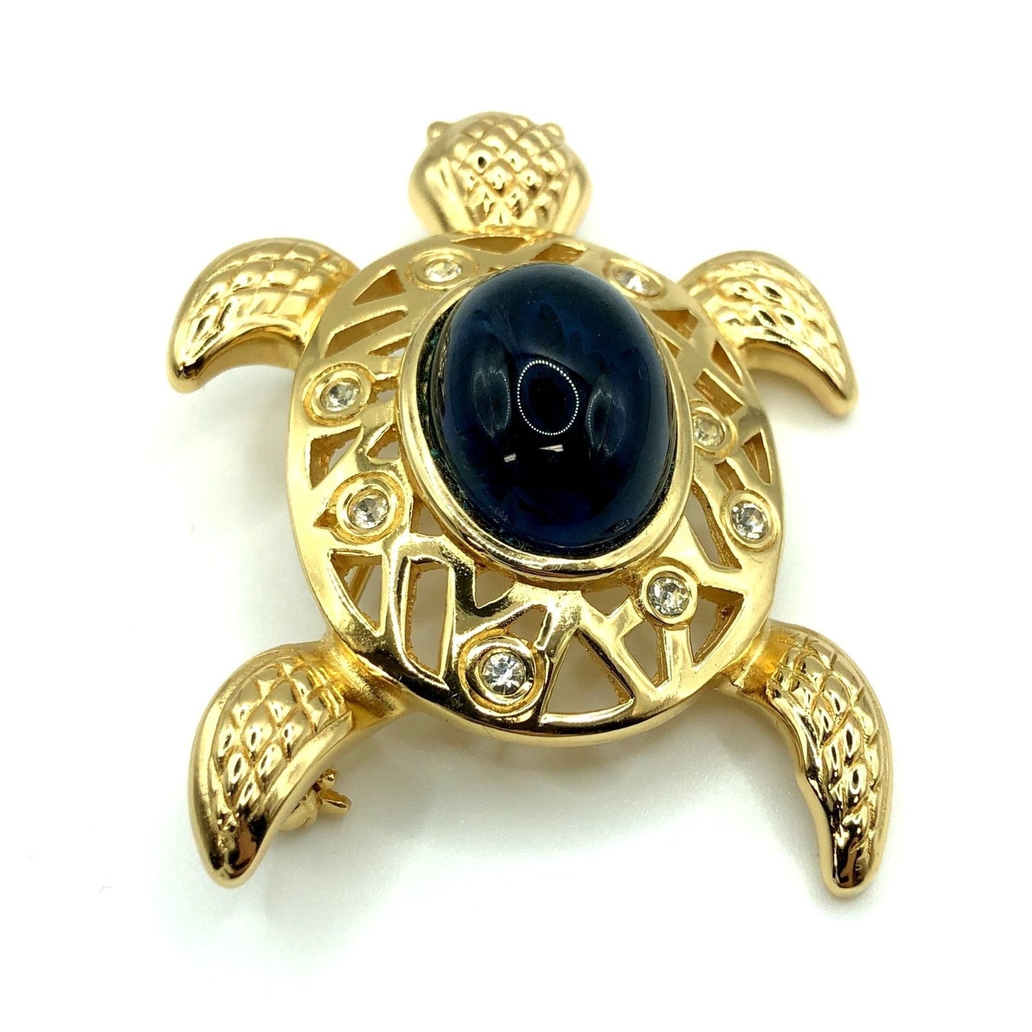 CHRISTIAN DIOR Brooch Turtle Motif Rhinestone Gold Accessories Women's
