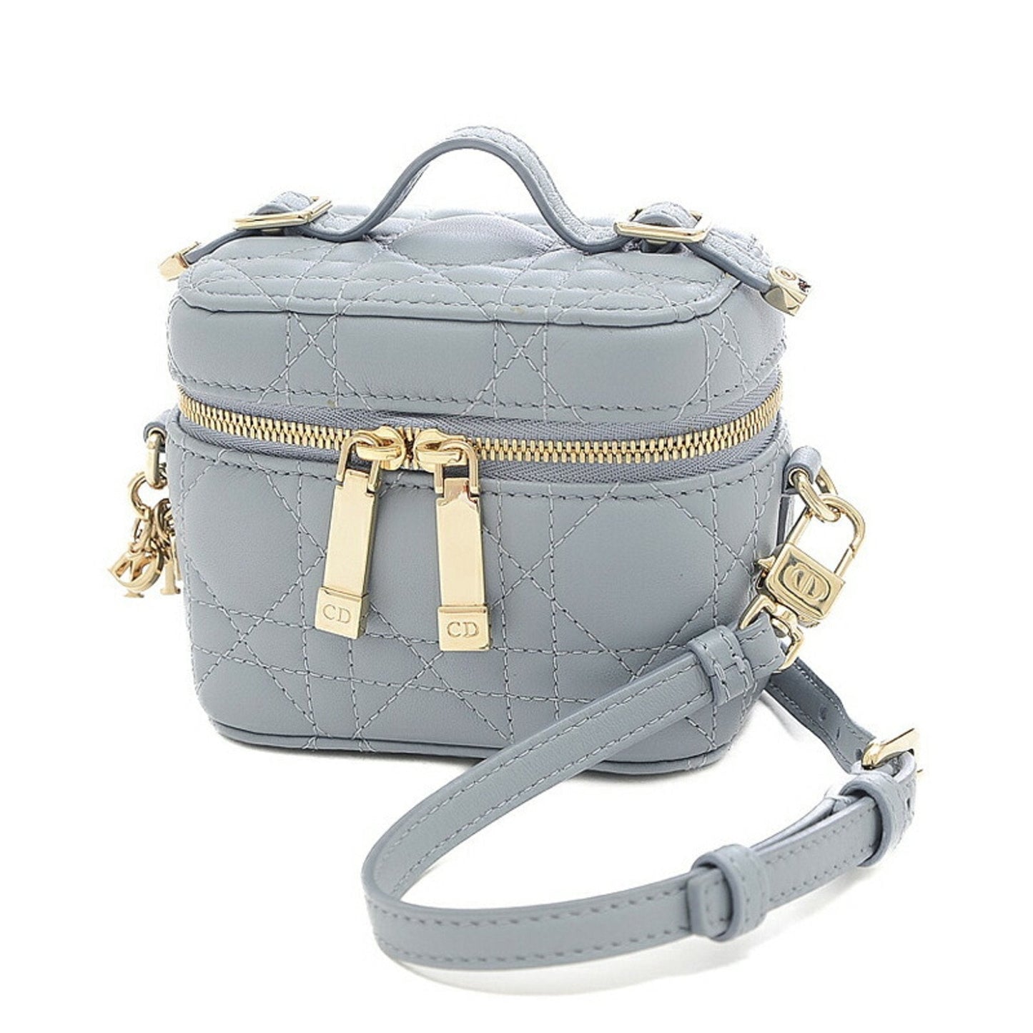 CHRISTIAN DIOR Dior Lady Cannage Micro Vanity Shoulder Bag Leather Blue