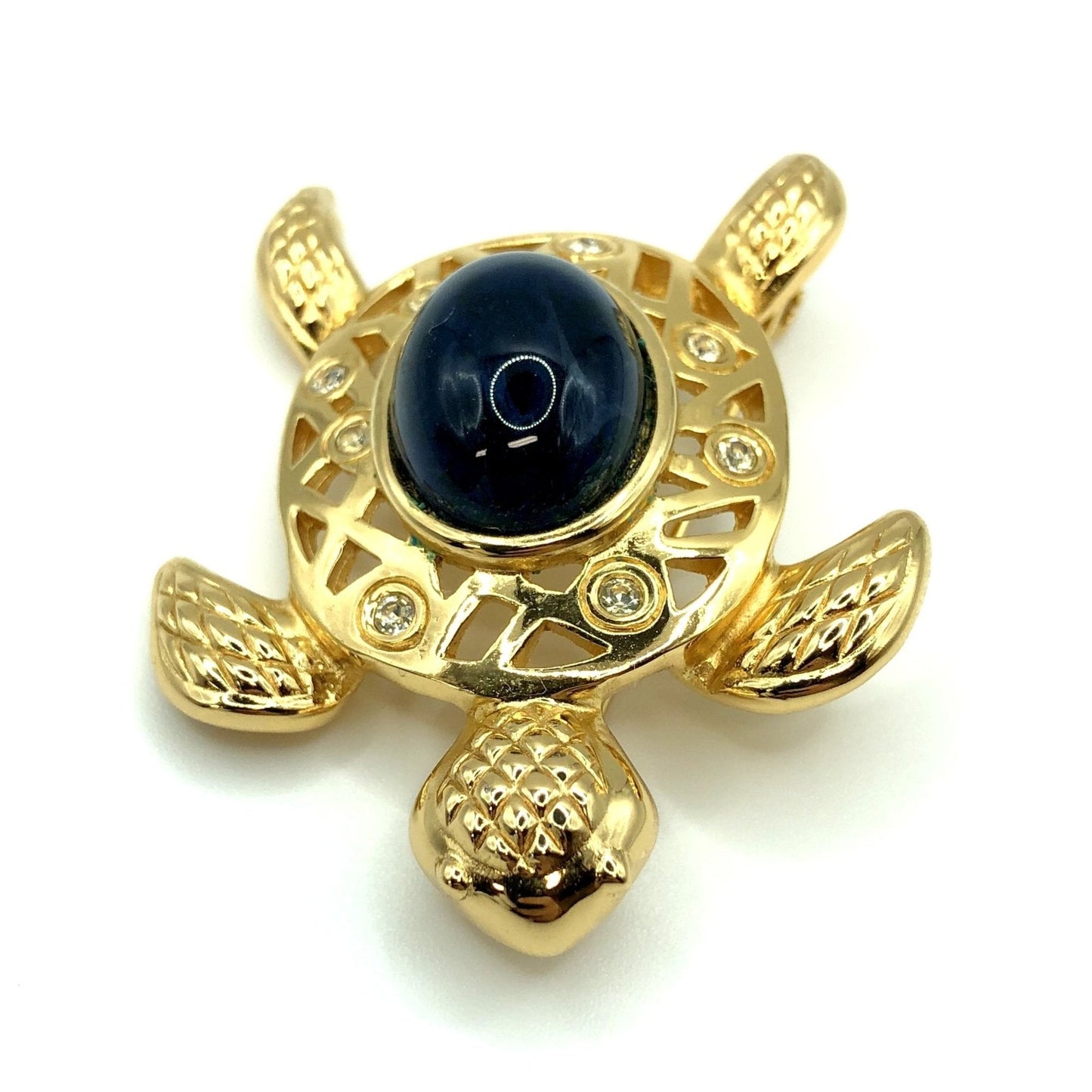 CHRISTIAN DIOR Brooch Turtle Motif Rhinestone Gold Accessories Women's