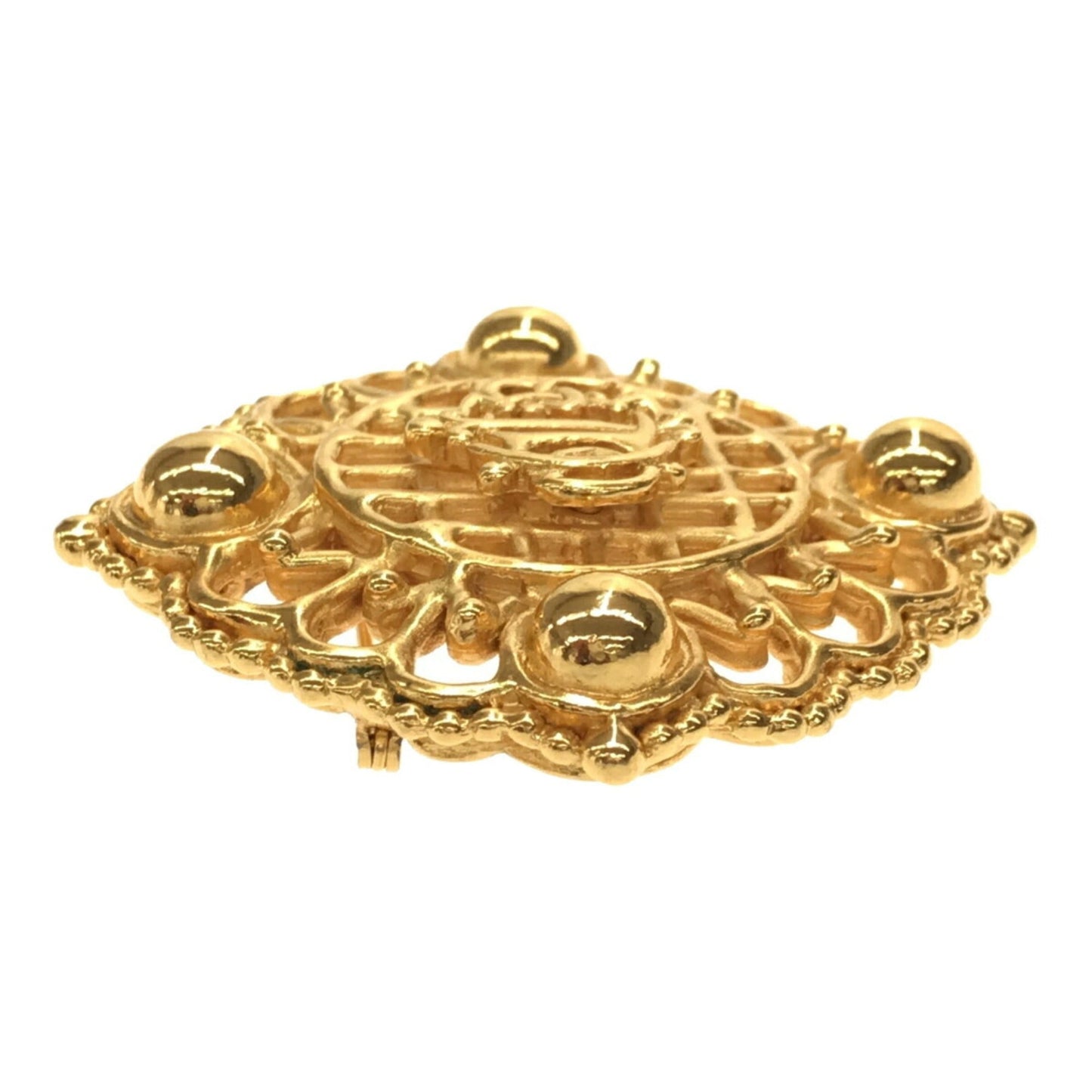 CHRISTIAN DIOR Crest Logo Brooch Gold Large Women's Accessories