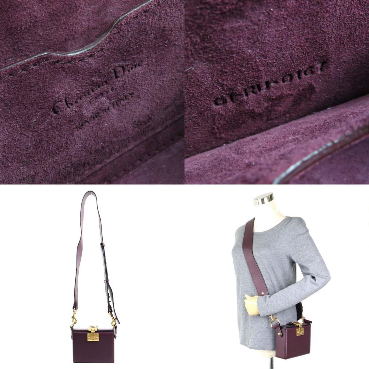 CHRISTIAN DIOR Crossbody Shoulder Bag Small Box Leather Bordeaux Women's 99566g