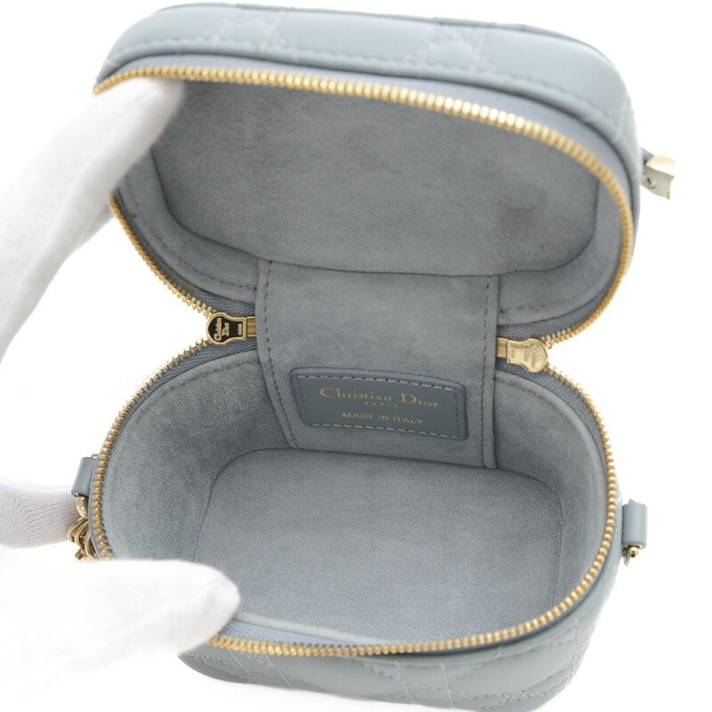 CHRISTIAN DIOR Dior Lady Cannage Micro Vanity Shoulder Bag Leather Blue