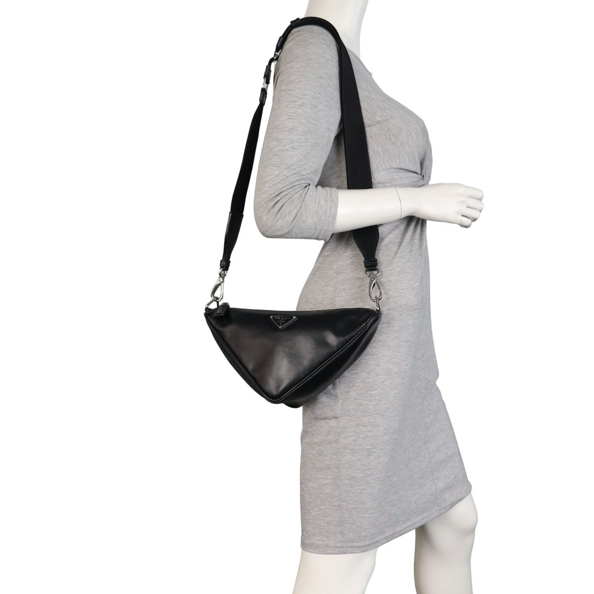 Prada Logo Triangle Leather Shoulder Bag