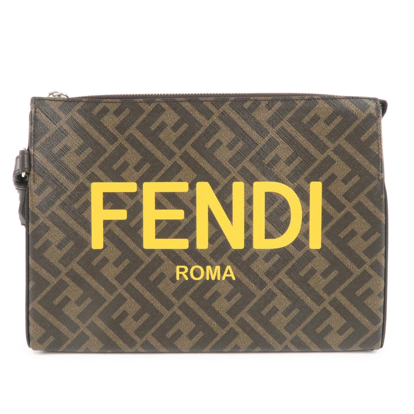 FENDI Zucca PVC Leather Clutch Bag Brown 7VA564