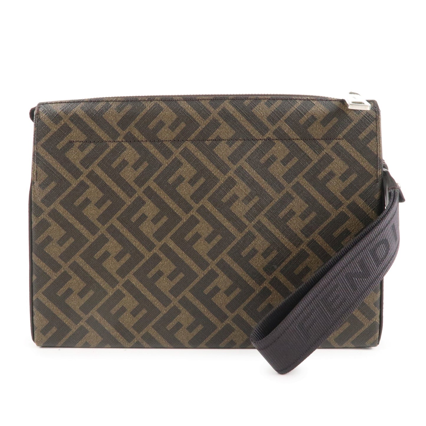 FENDI Zucca PVC Leather Clutch Bag Brown 7VA564