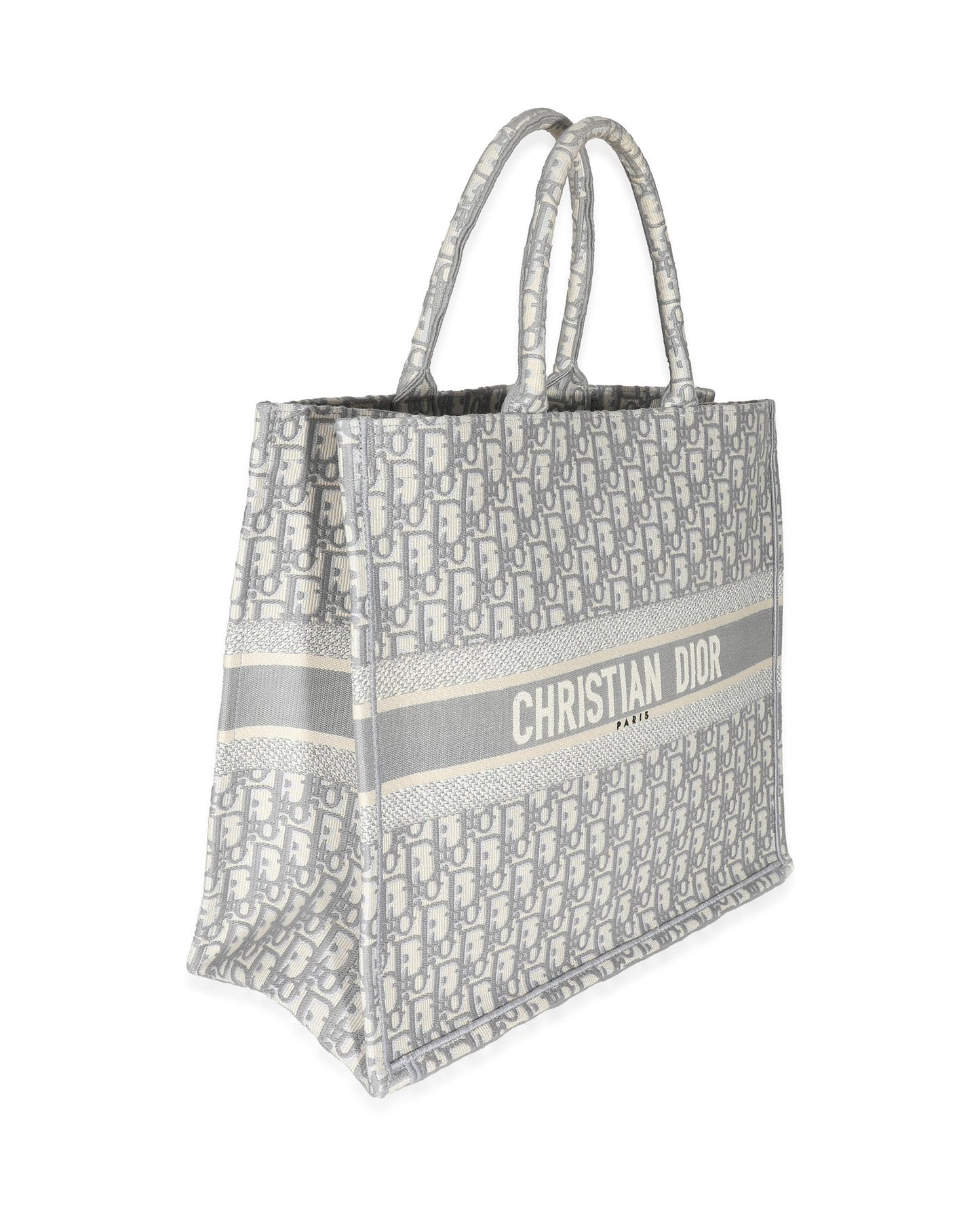 Christian Dior Ecru Gray Dior Oblique Embroidery Large Dior Book Tote