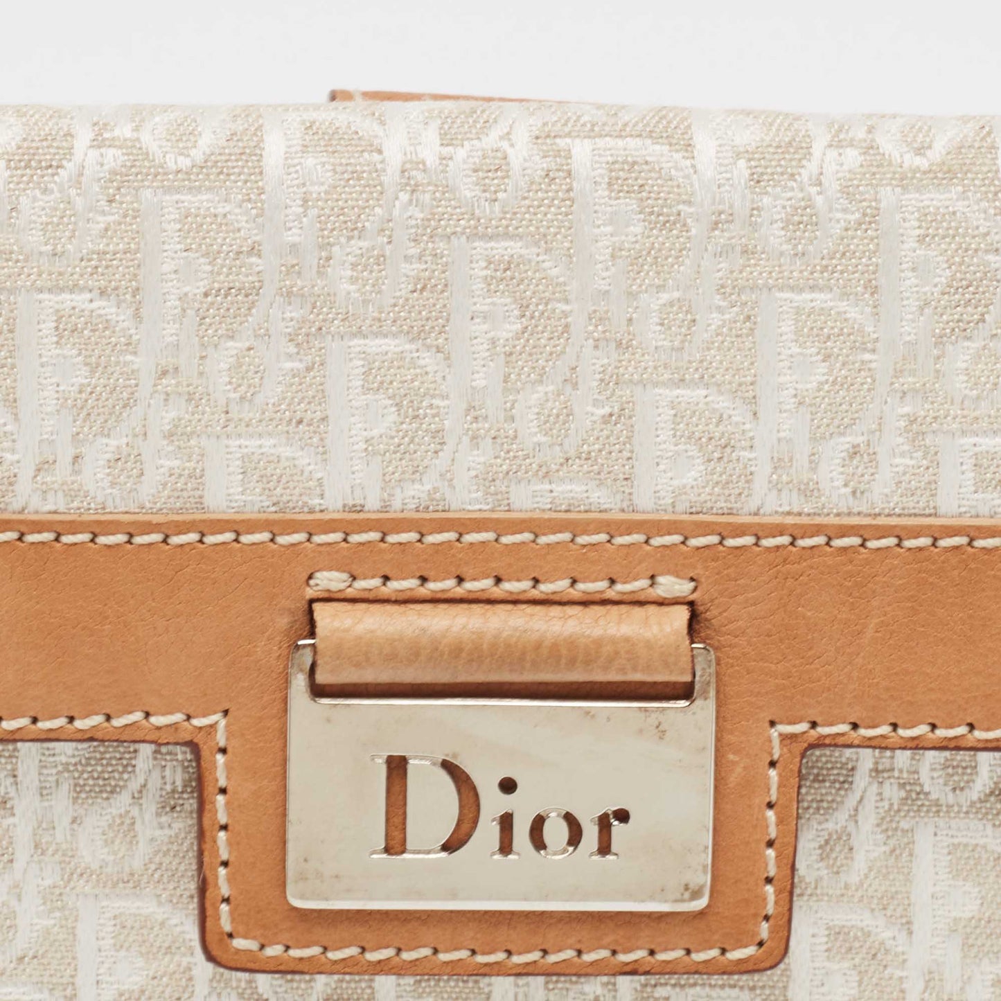 Dior White/brown Oblique Canvas And Leather Street Chic Compact Wallet
