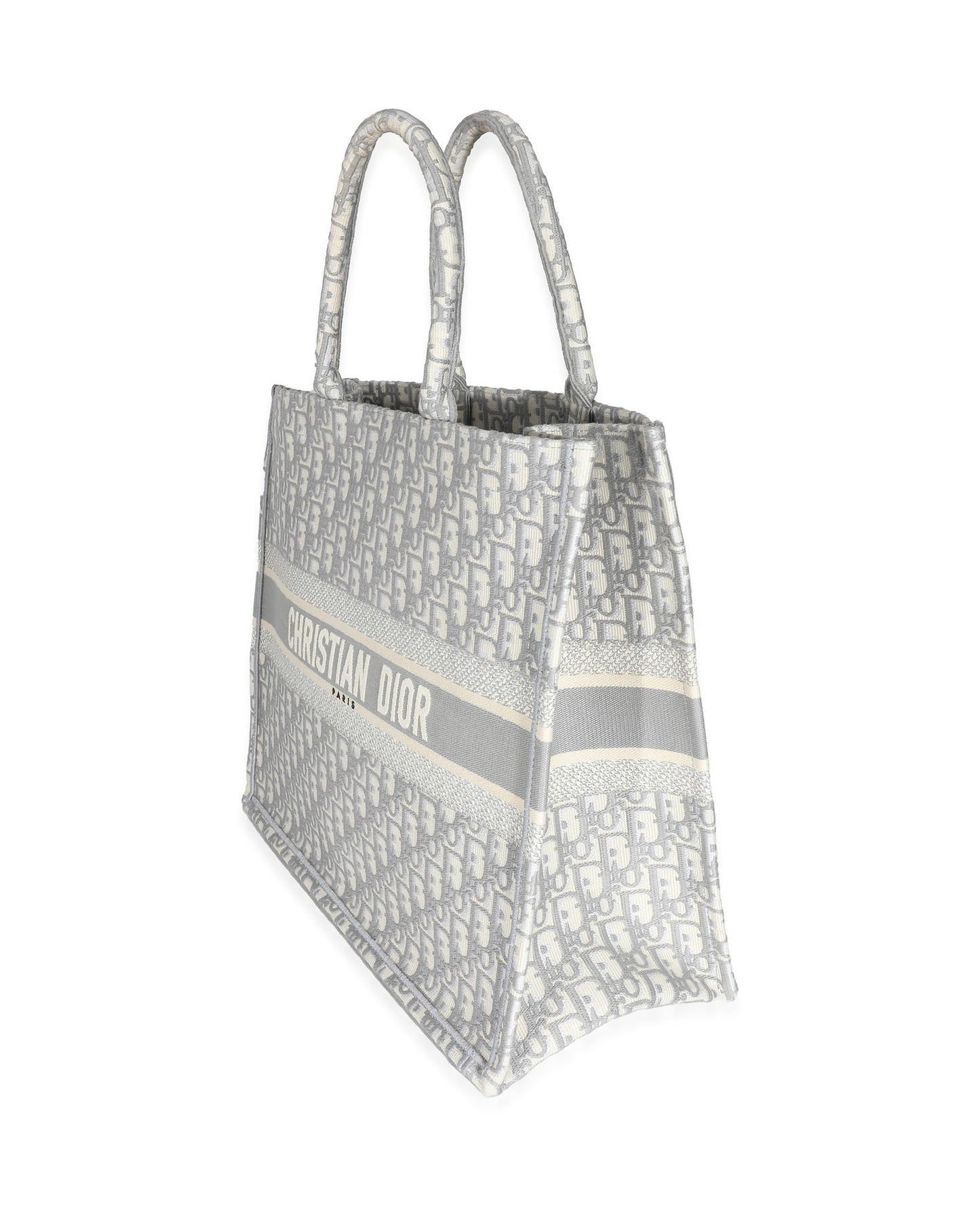 Christian Dior Ecru Gray Dior Oblique Embroidery Large Dior Book Tote