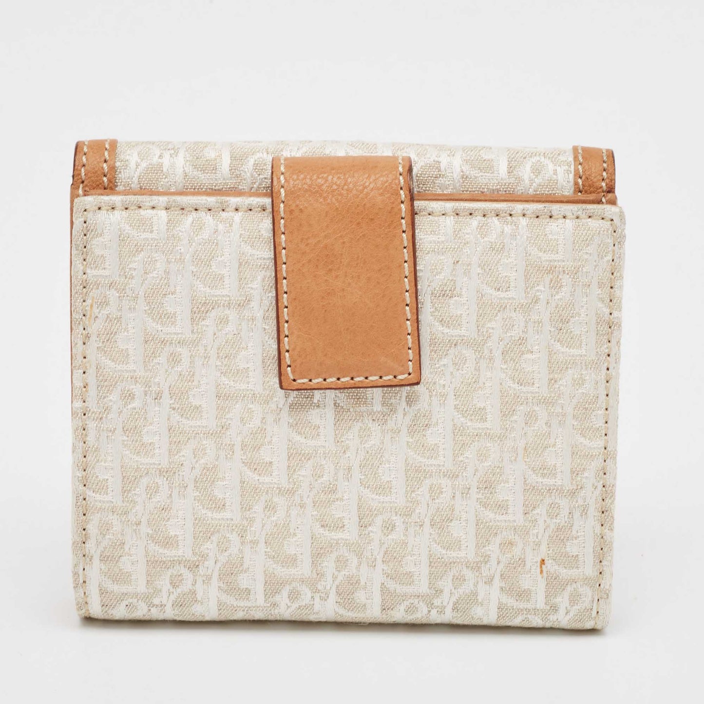Dior White/brown Oblique Canvas And Leather Street Chic Compact Wallet