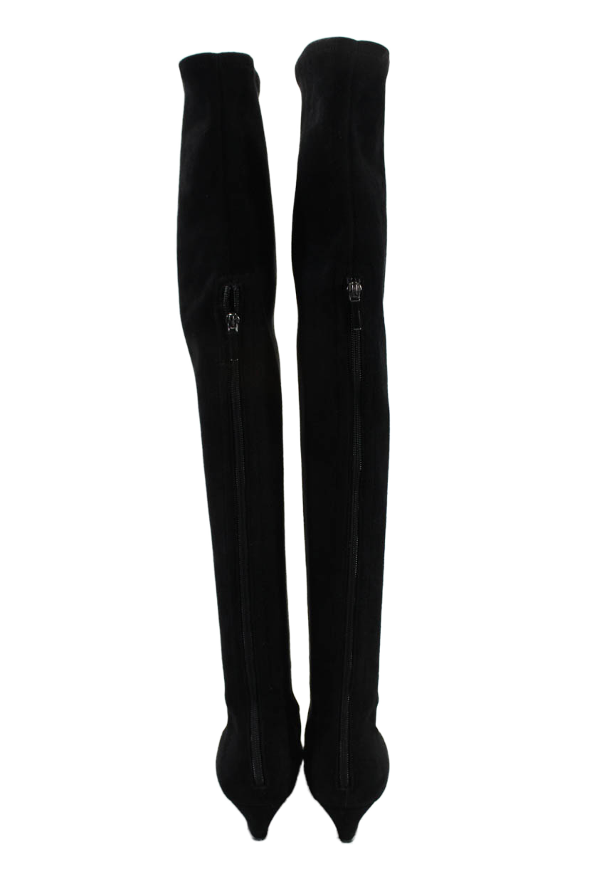 Dior Womens Black Suede Kitten Heels Over Knee Boots Shoes