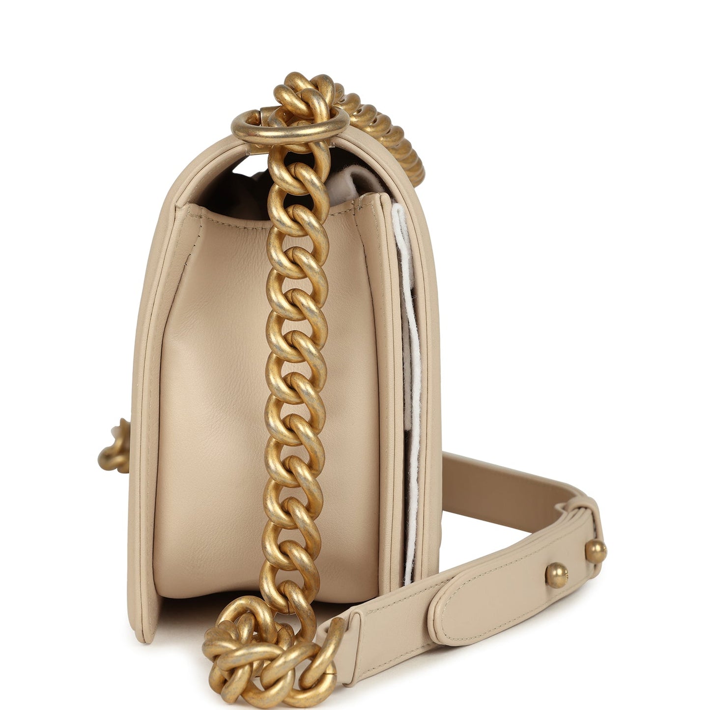 Chanel Medium Boy Bag Cream Lambskin Antique Gold Hardware